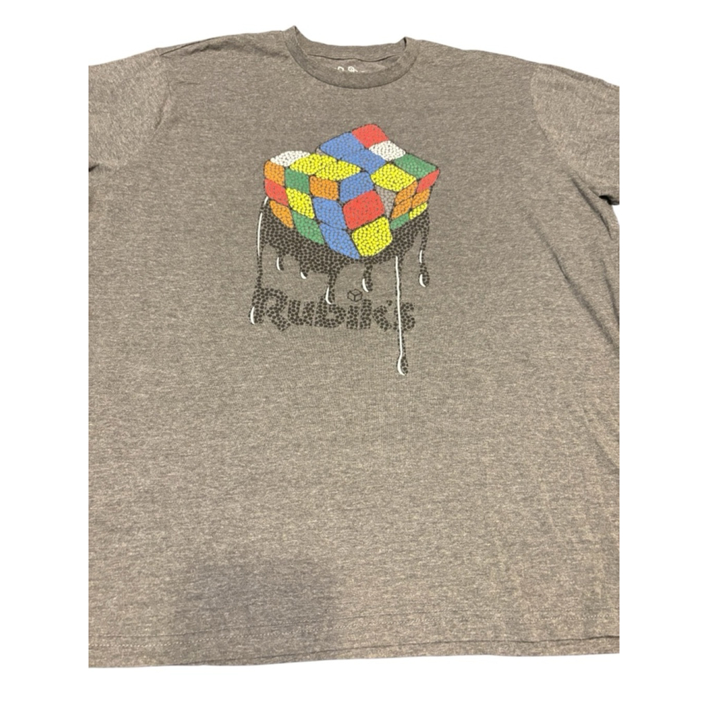 Rubik's Grey Multi-color Rubik's Cube Drip Short Sleeve Tee XL